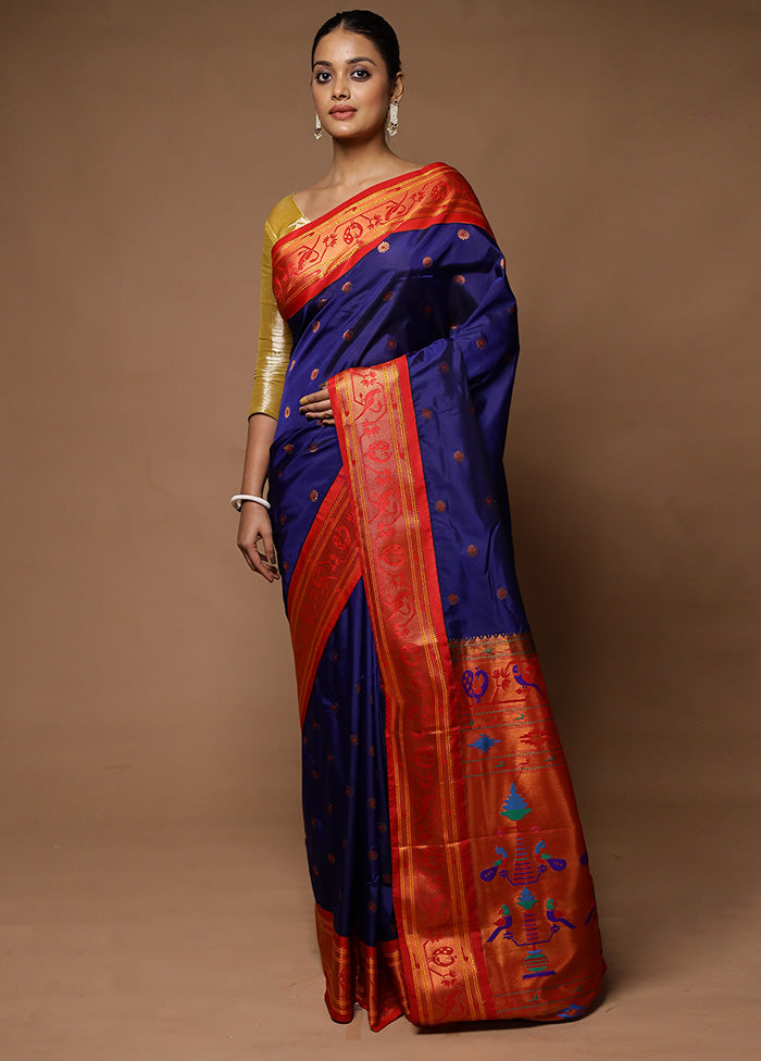 Blue Kanjivaram Silk Saree With Blouse Piece Sale Online Shop