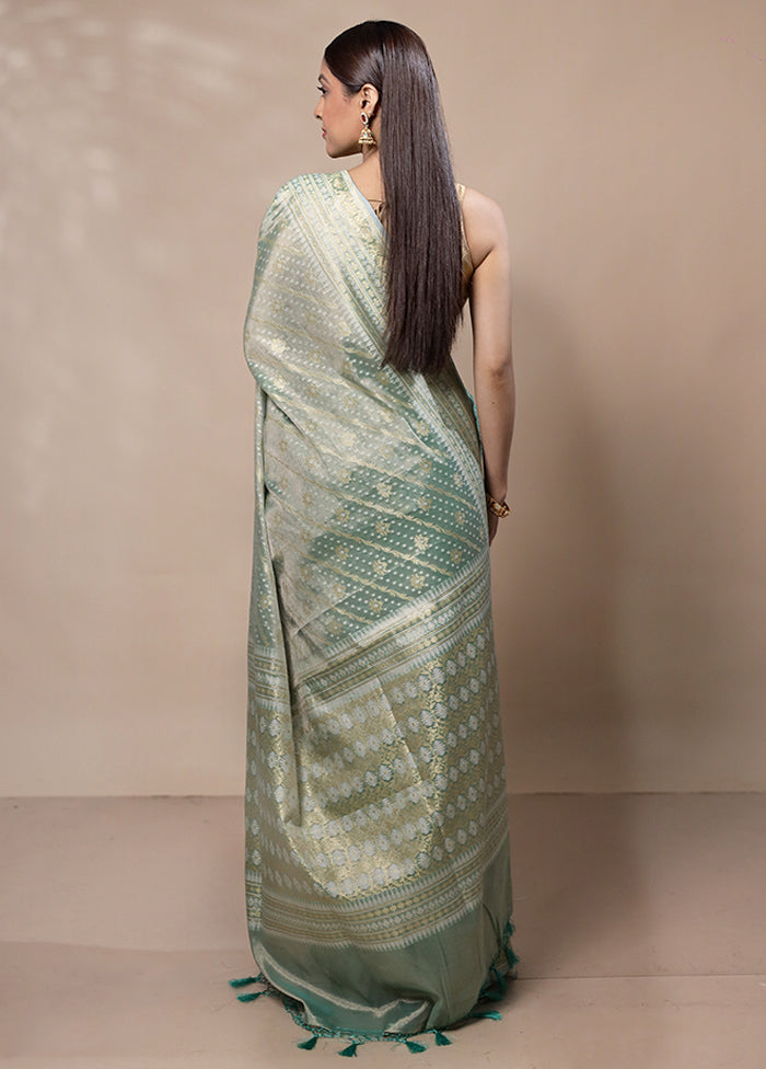 Green Tissue Silk Saree With Blouse Piece Looking For For Sale