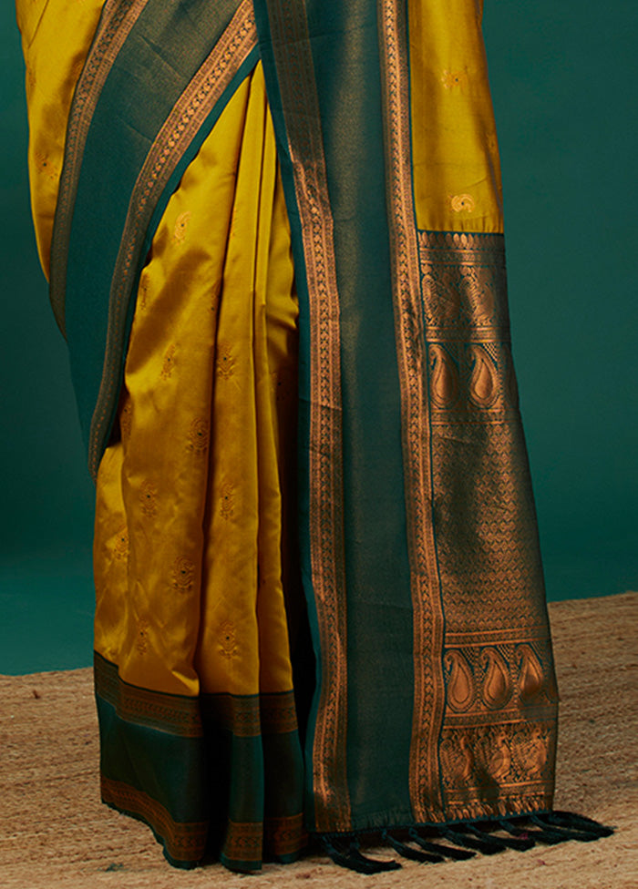 Mustard Banarasi Silk Saree With Blouse Piece Geniue Stockist Cheap Pice