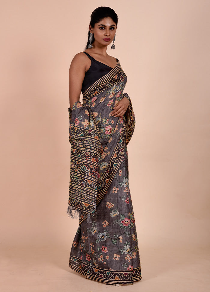 Grey Chanderi Cotton Saree With Blouse Piece Quality Original