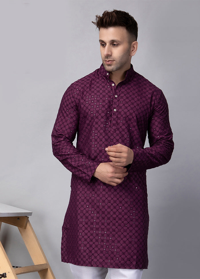 Purple Viscose Embroidered Knee Length Kurta Free Shipping Shop Offer