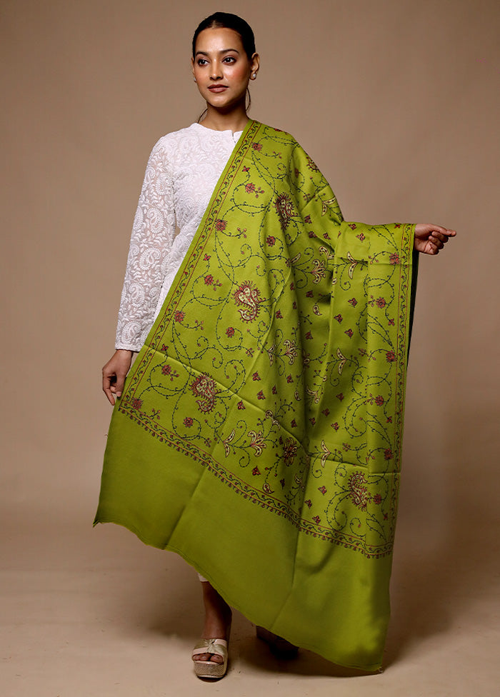 Green Butta Work With Zari Woven Border Shawl Clearance Original