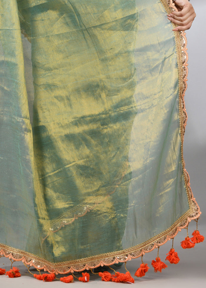 Green Spun Silk Saree With Blouse Piece Outlet Store Cheap Online