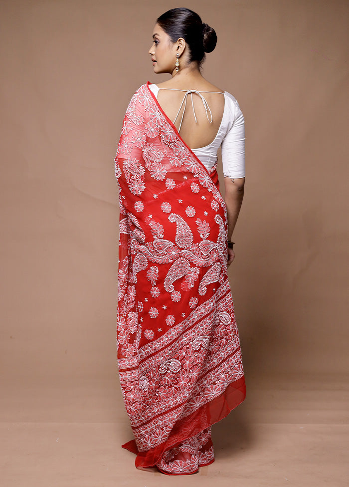 Red Handloom Pure Cotton Saree With Blouse Piece Enjoy Cheap Online