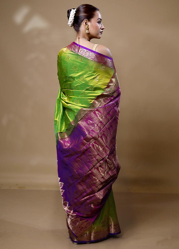 Green Handloom Kanjivaram Pure Silk Saree With Blouse Piece Shop For Online