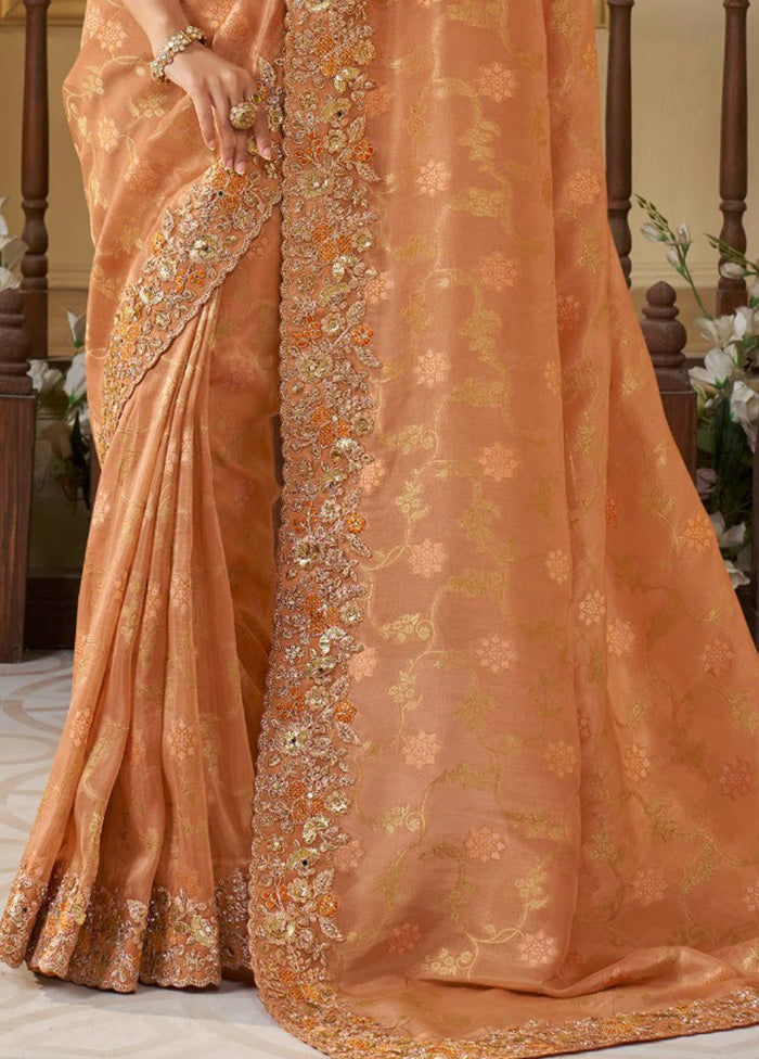 Orange Spun Silk Saree With Blouse Piece Best Wholesale For Sale