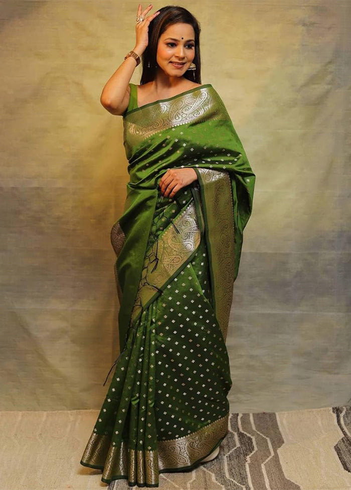 Mehendi Dupion Silk Saree With Blouse Piece Discount Manchester