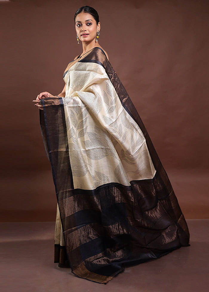 Cream Tussar Silk Saree With Blouse Piece Buy Cheap Tumblr