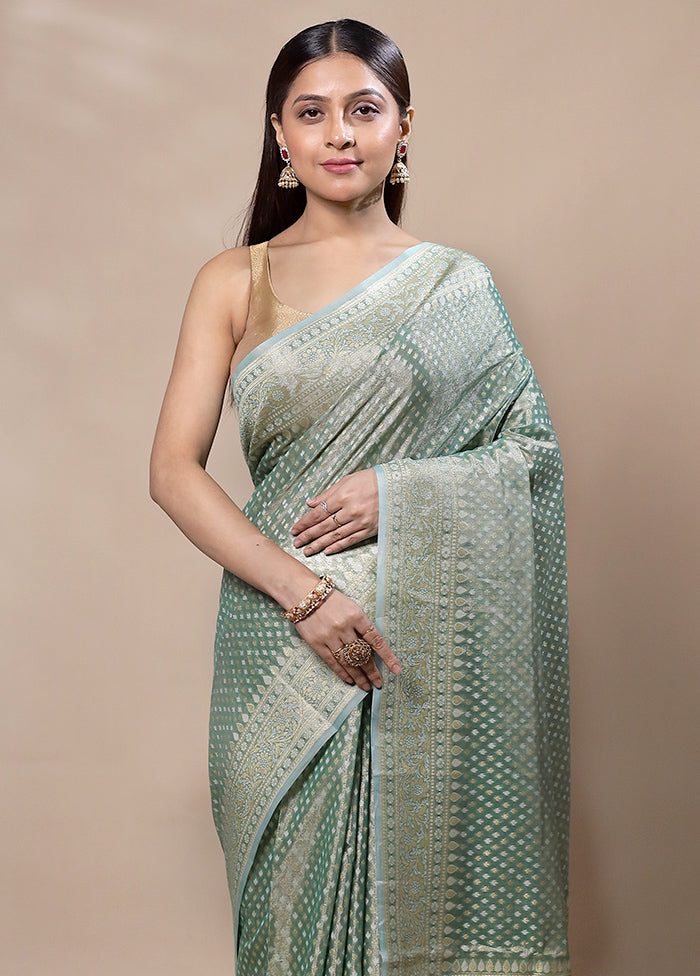 Green Tissue Silk Saree With Blouse Piece Free Shipping 2025 Unisex