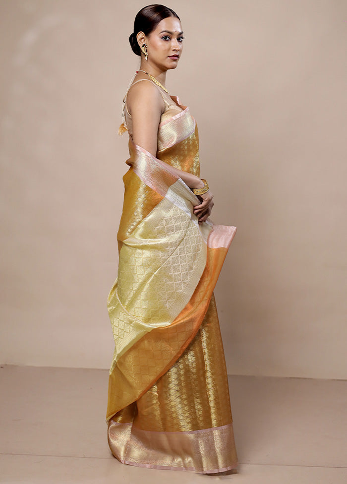 Golden Tissue Silk Saree With Blouse Piece Outlet Cheap Quality