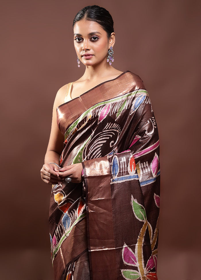 Brown Tussar Silk Saree With Blouse Piece Buy Cheap Pices