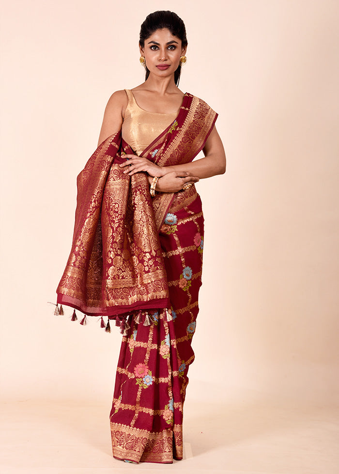 Maroon Georgette Saree With Blouse Piece Buy Cheap Official Site