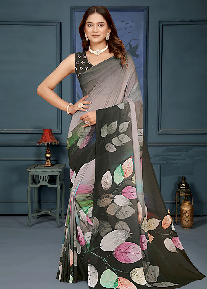 Grey Spun Silk Saree With Blouse Piece Manchester Great Sale Online