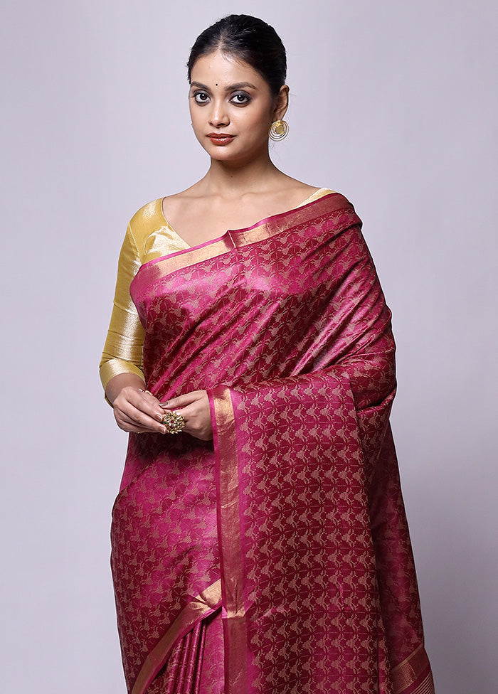 Pink Tussar Silk Saree With Blouse Piece Sale Authentic