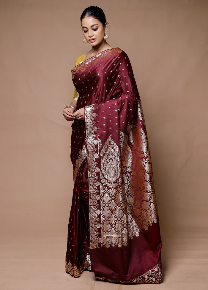 Maroon Banarasi Silk Saree With Blouse Piece Pre Order