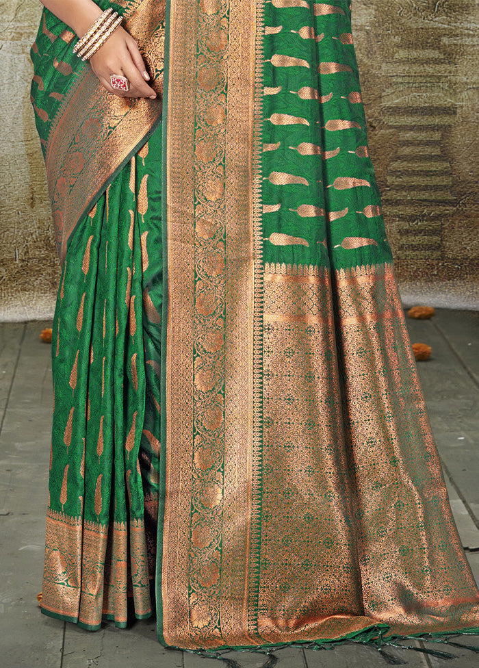 Green Spun Silk Saree With Blouse Piece Amazon Online