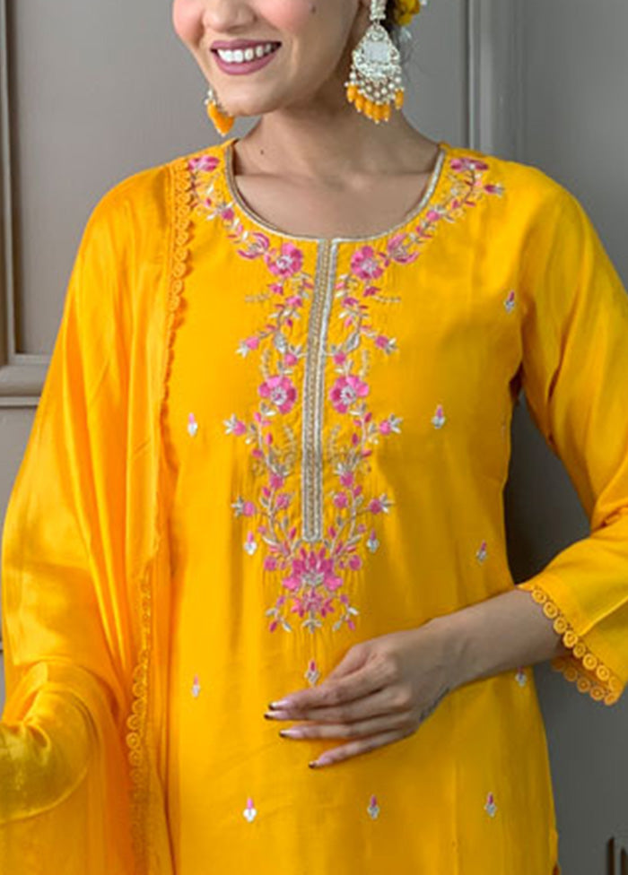 3 Pc Mustard Readymade Viscose Suit Set Latest