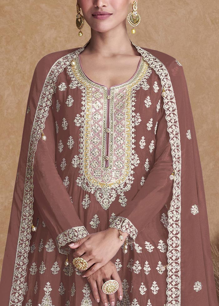 3 Pc Mauve Semi Stitched Georgette Suit Set Buy Online