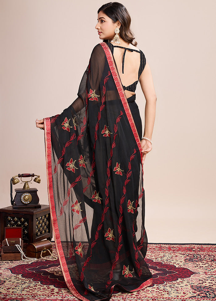 Black Georgette Saree With Blouse Piece With Paypal Free Shipping