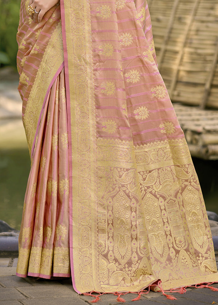 Pink Spun Silk Saree With Blouse Piece For Sale Top Quality