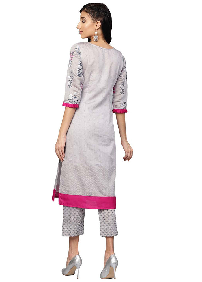 2 Pc Grey Readymade Chanderi Kurti Set Cheapest Cheap Online