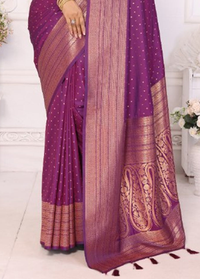 Purple Spun Silk Saree With Blouse Piece Free Shipping Low Cost