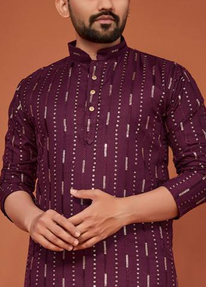 Wine Cotton Kurta And Pajama Set Discount 2025 Newest