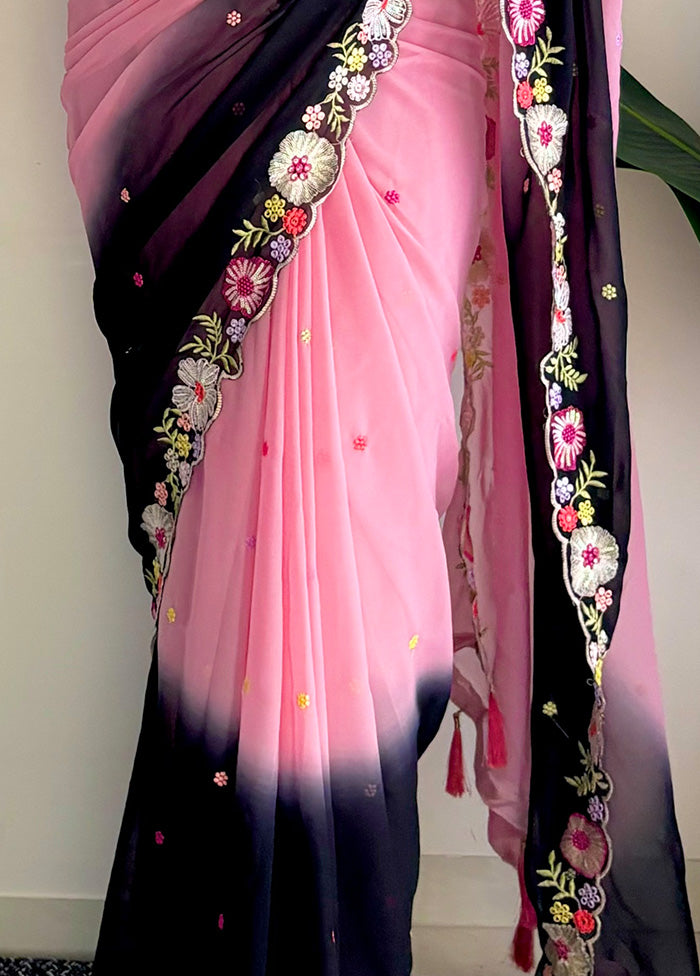 Pink Georgette Saree With Blouse Piece Sale Pre Order