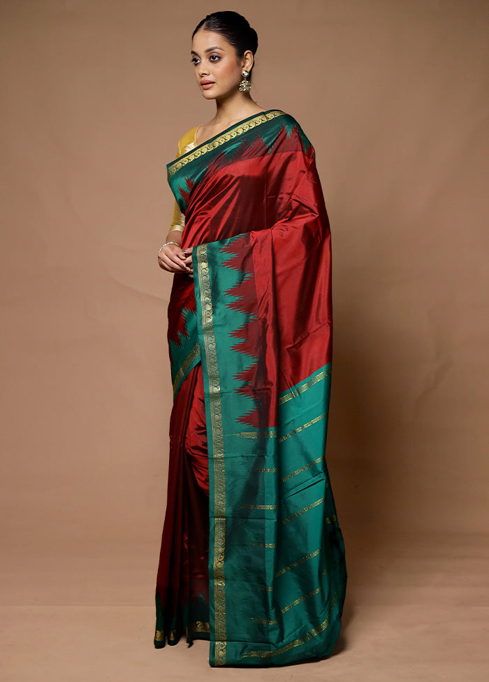 Maroon Kanjivaram Silk Saree With Blouse Piece Clearance 2025 New