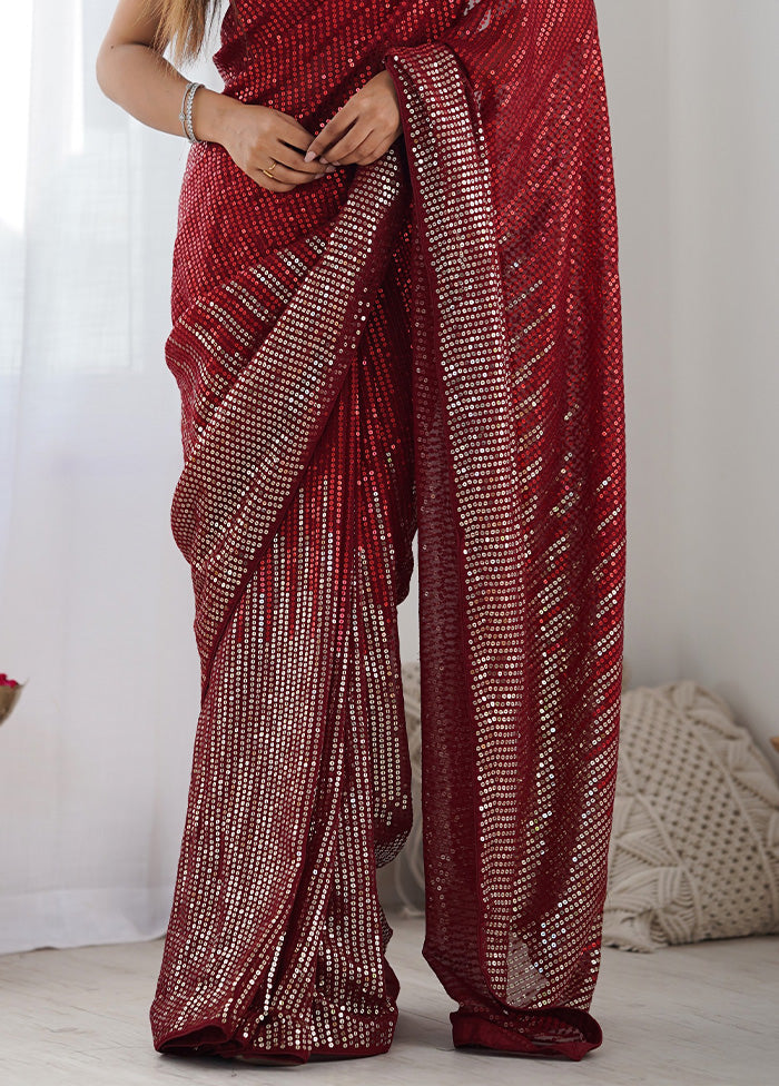 Maroon Georgette Saree With Blouse Piece Buy Cheap Many Kinds Of