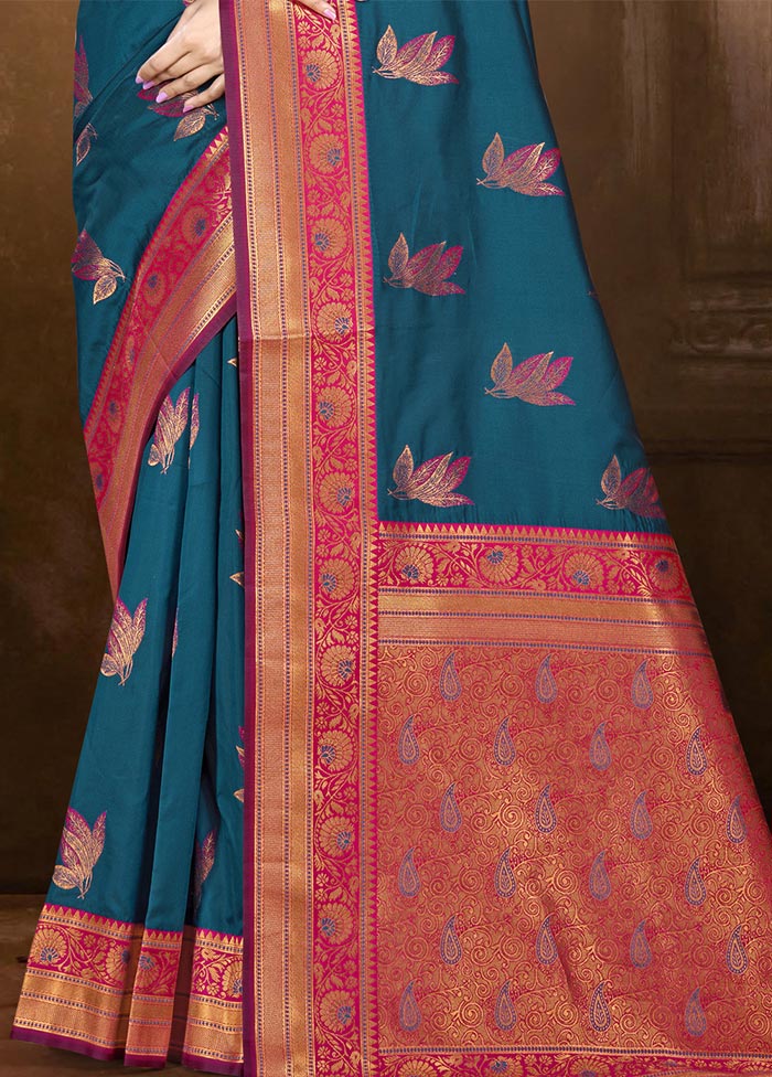 Blue Dupion Silk Saree With Blouse Piece Discount Collections