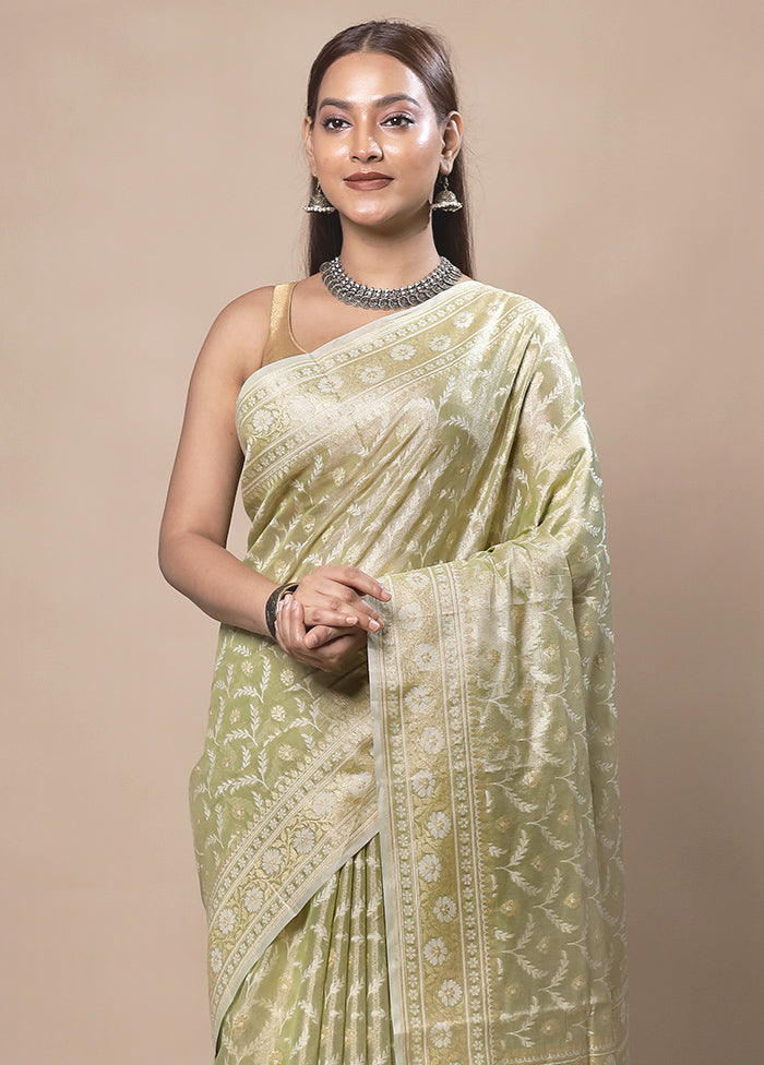 Green Tissue Silk Saree With Blouse Piece Clearance For Nice