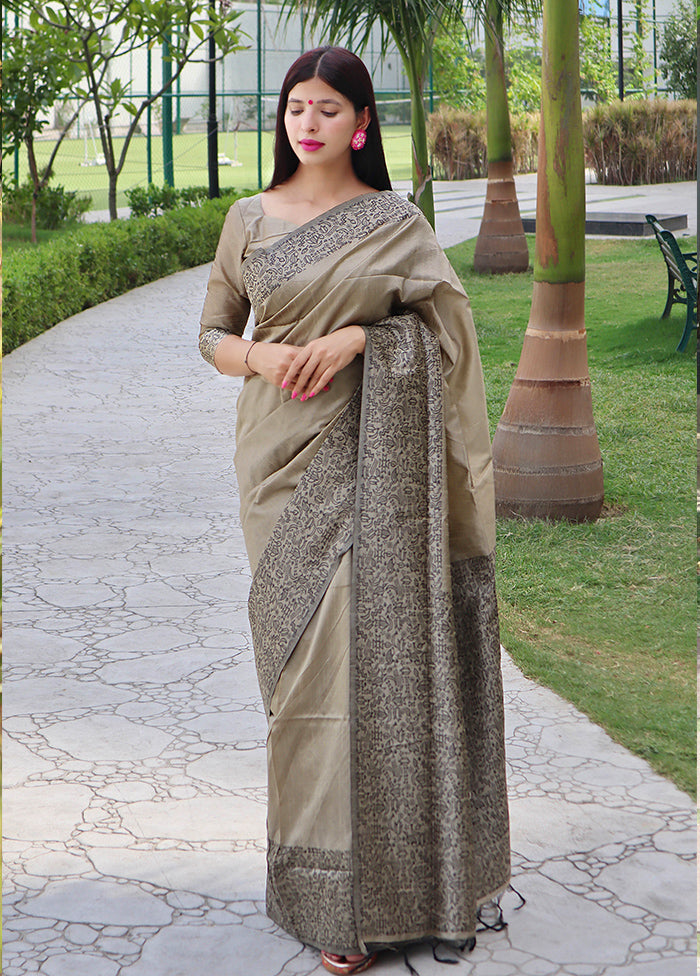 Cream Spun Silk Saree With Blouse Piece Discount How Much