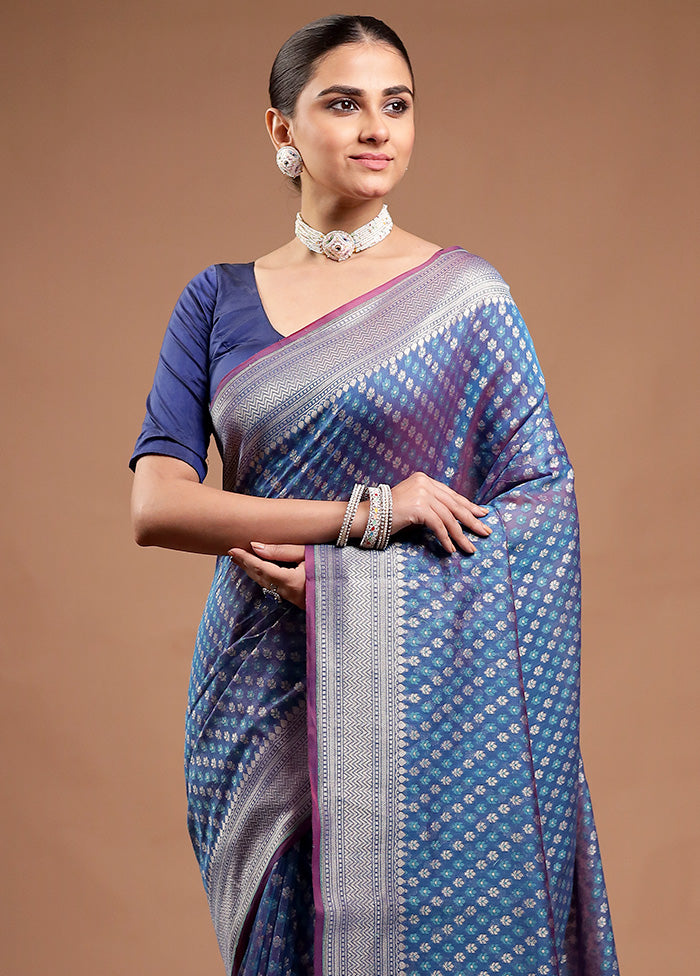 Blue Kora Silk Saree With Blouse Piece Outlet Cheap Pices