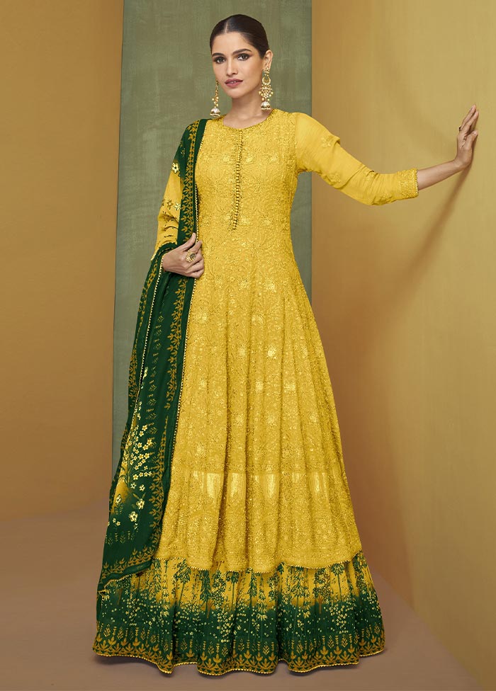 3 Pc Yellow Semi Stitched Georgette Suit Set Official Site