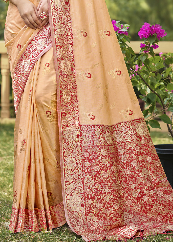 Peach Spun Silk Saree With Blouse Piece Free Shipping Online