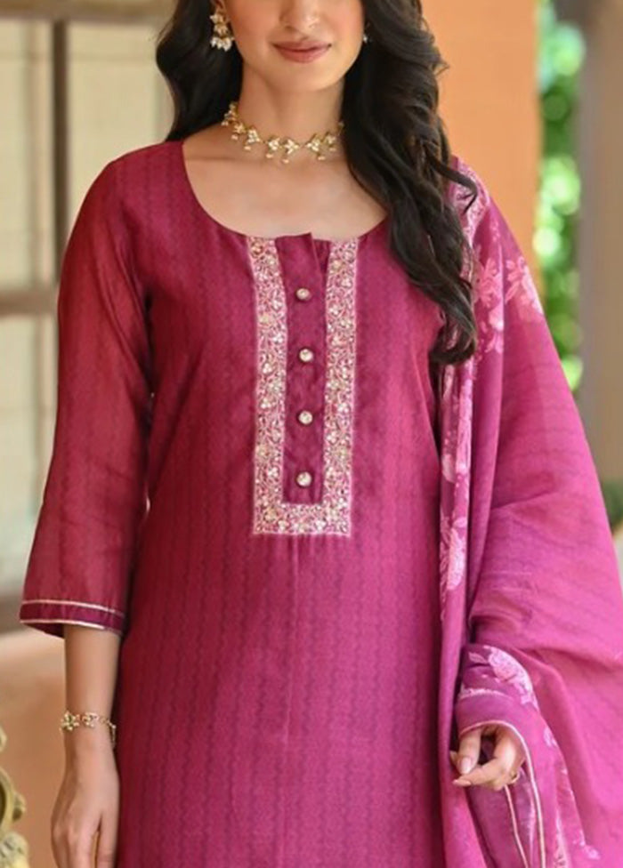 3 Pc Pink Readymade Rayon Dupatta Suit Set Popular Cheap Online