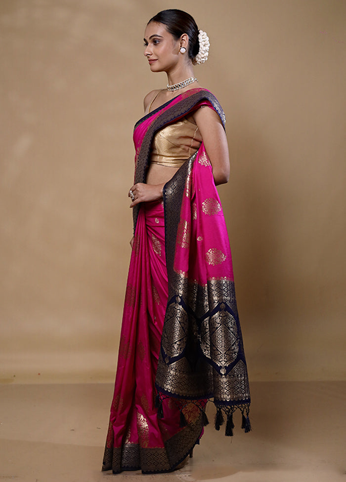 Pink Dupion Silk Saree With Blouse Piece Store With Big Discount