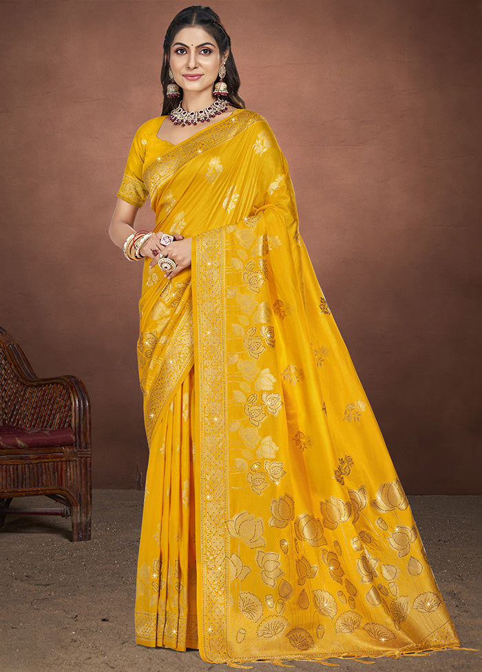 Yellow Spun Silk Saree With Blouse Piece Clearance Sast