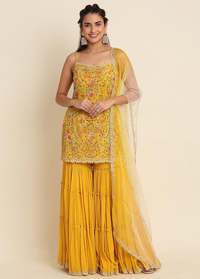 3 Pc Yellow Semi Stitched Georgette Suit Set Release Dates