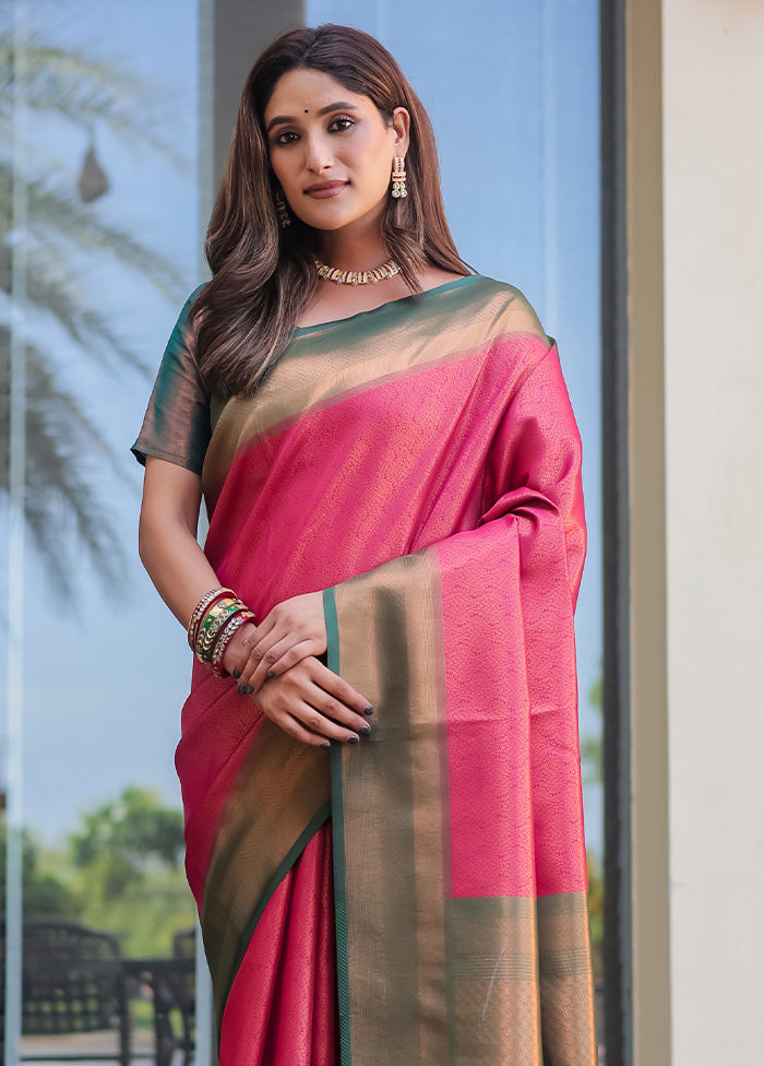 Pink Kanjivaram Silk Saree With Blouse Piece Cheap Sale Finishline