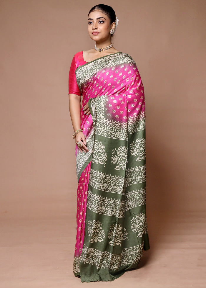 Pink Printed Silk Saree Without Blouse Piece Fashion Style Online