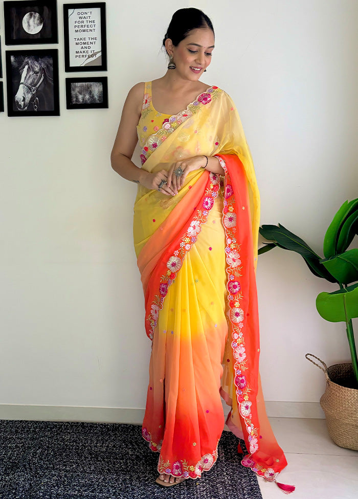 Multicolor Georgette Saree With Blouse Piece Sale Fast Delivery