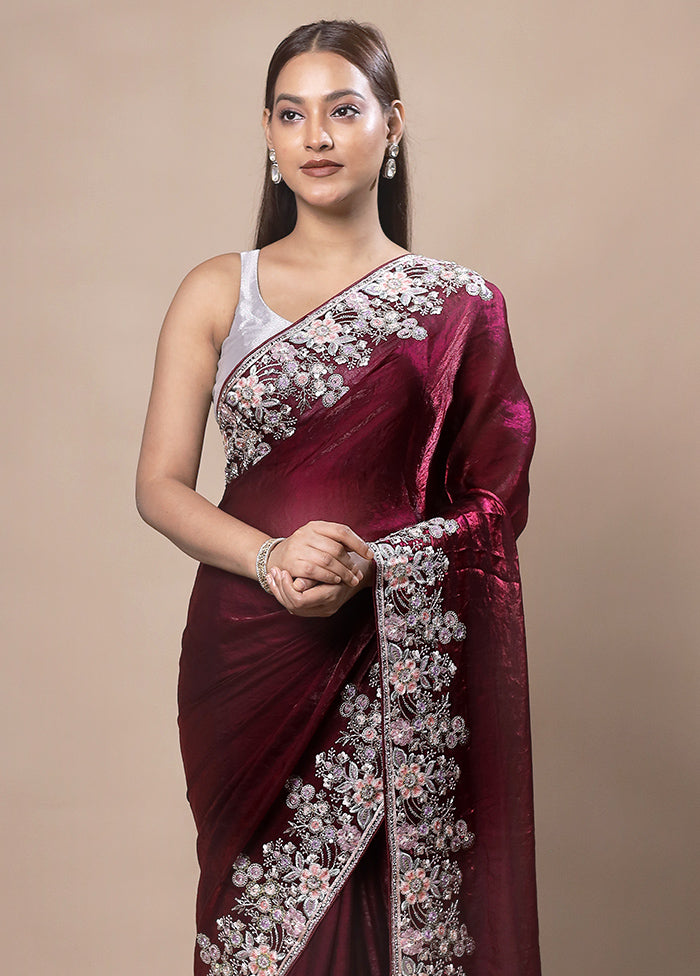 Maroon Silk Saree With Blouse Piece Big Sale Cheap Online