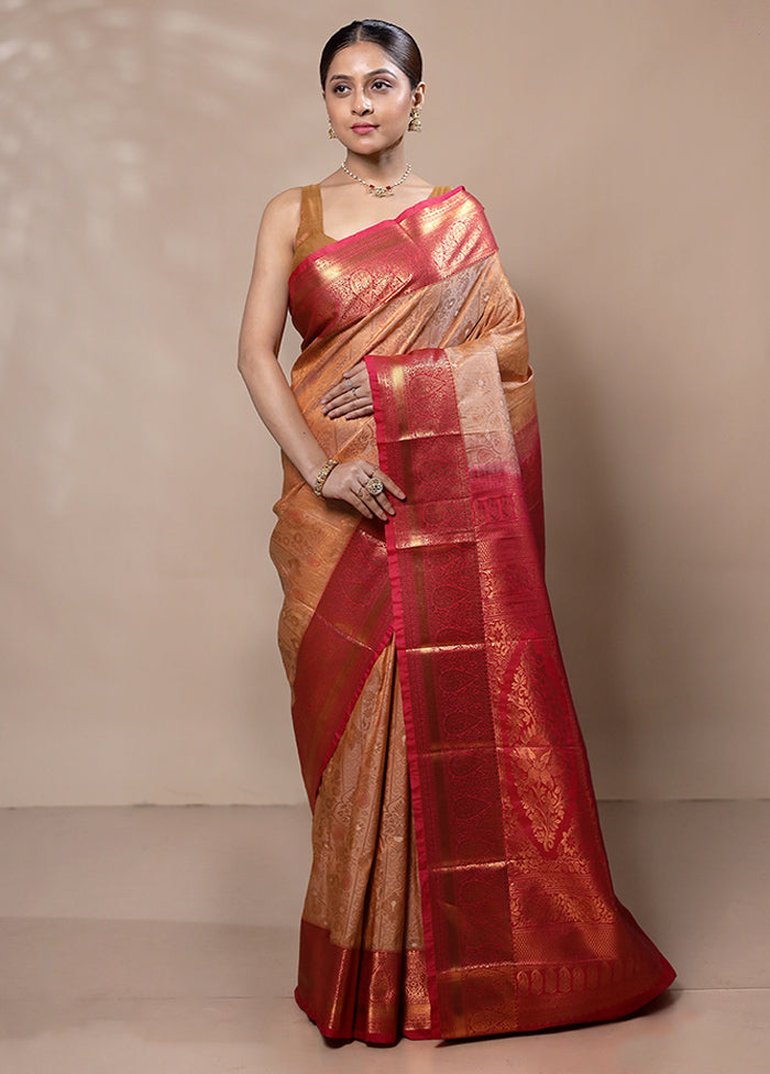 Orange Kanjivaram Silk Saree With Blouse Piece Cheap Sale Countdown Package