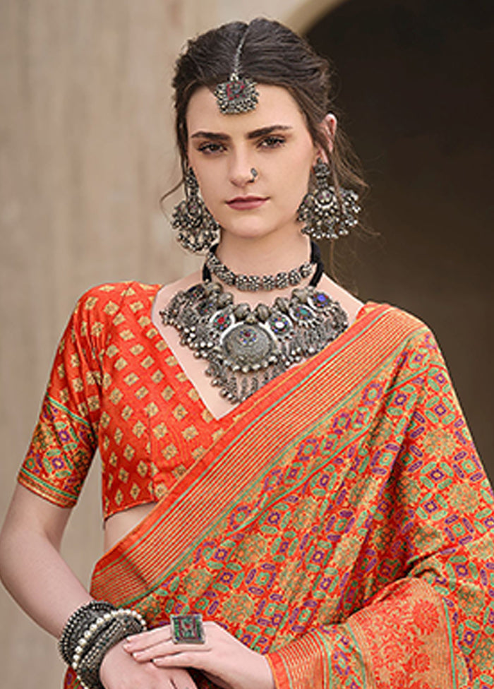 Orange Spun Silk Saree With Blouse Piece Clearance High Quality