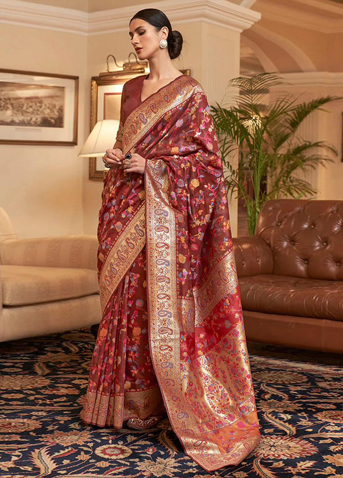 Pink Banarasi Silk Saree With Blouse Piece Footlocker Cheap Online