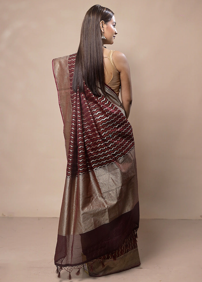 Maroon Kora Silk Saree With Blouse Piece In China Cheap Online