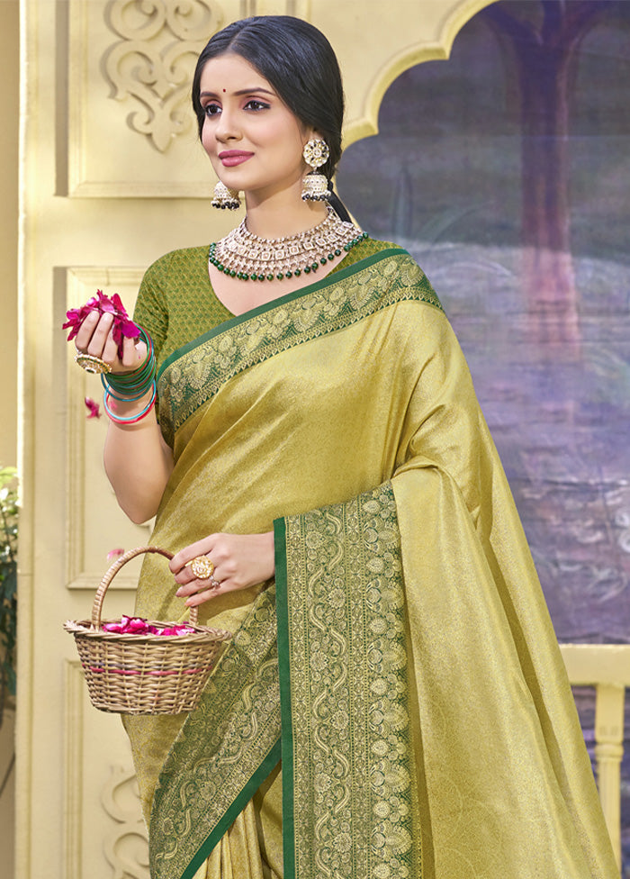 Light Green Spun Silk Saree With Blouse Piece Outlet With Credit Card