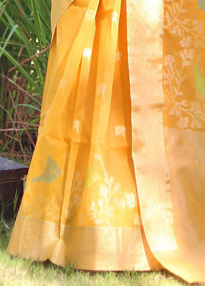 Yellow Linen Silk Saree With Blouse Piece Buy